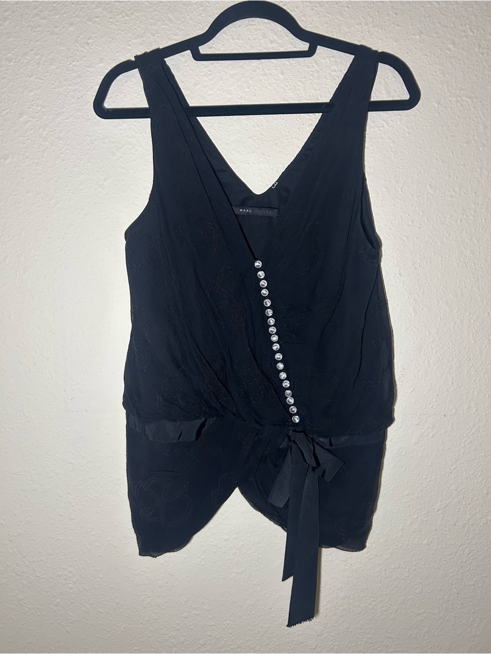 Silk Vintage Marc Jacobs Black V-Neck Sleeveless Wrap Camisole w Button Accents